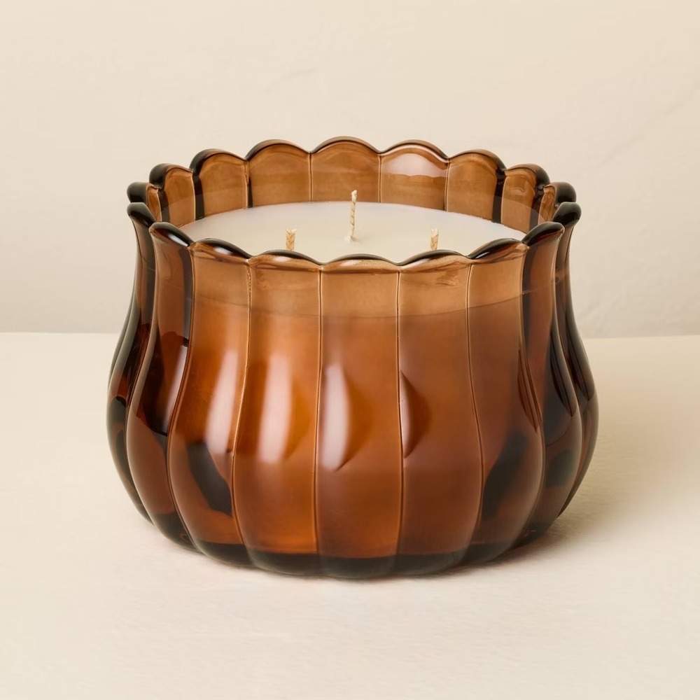 3 Wick Scalloped Glass Jar Candle Smoked Apple Cider - Hearth & Hand Magnolia